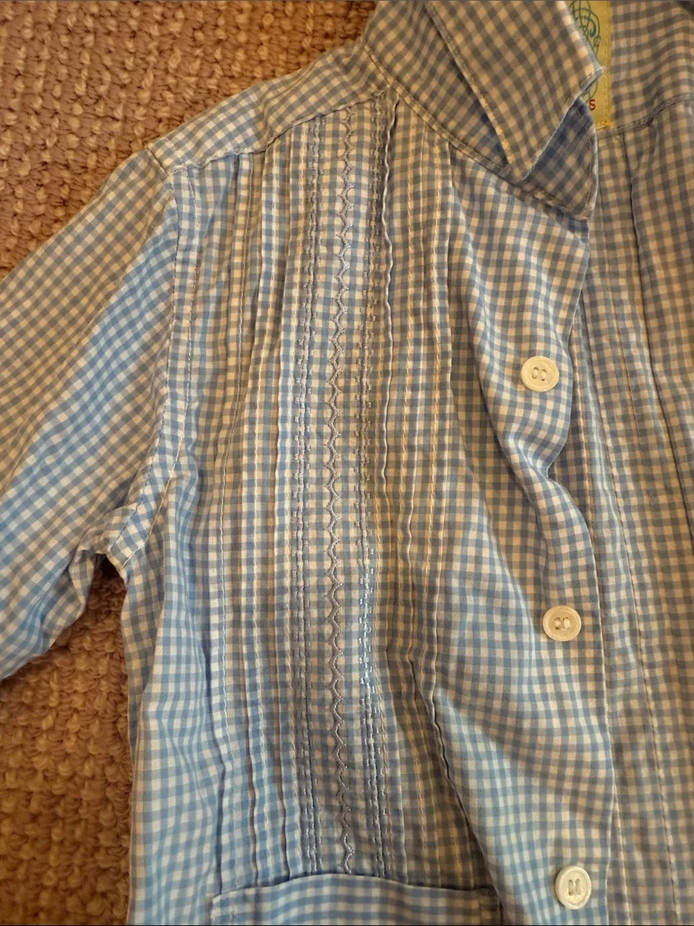 Dos Carolinas Kids Guayabera Blue Gingham Short-Sleeve Button-Down Shirt